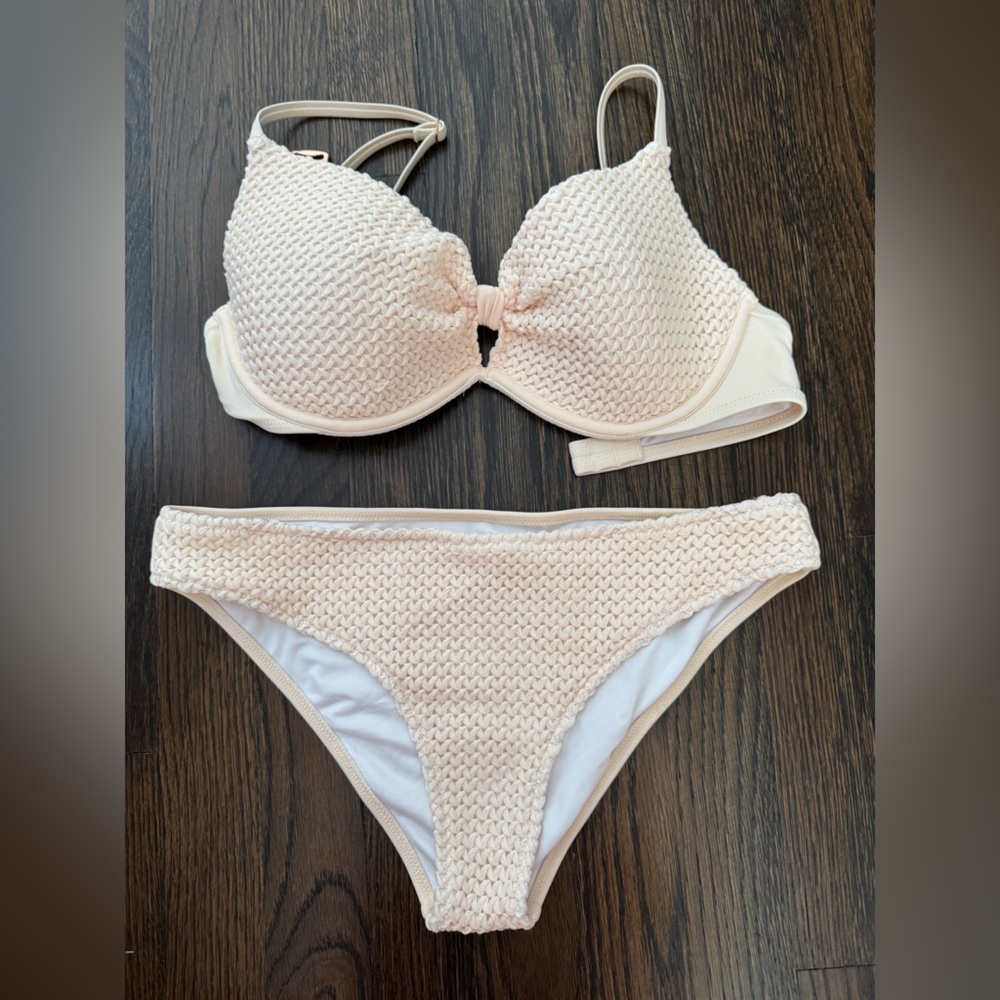 Shade & Shore Cream Textured Bikini Set
